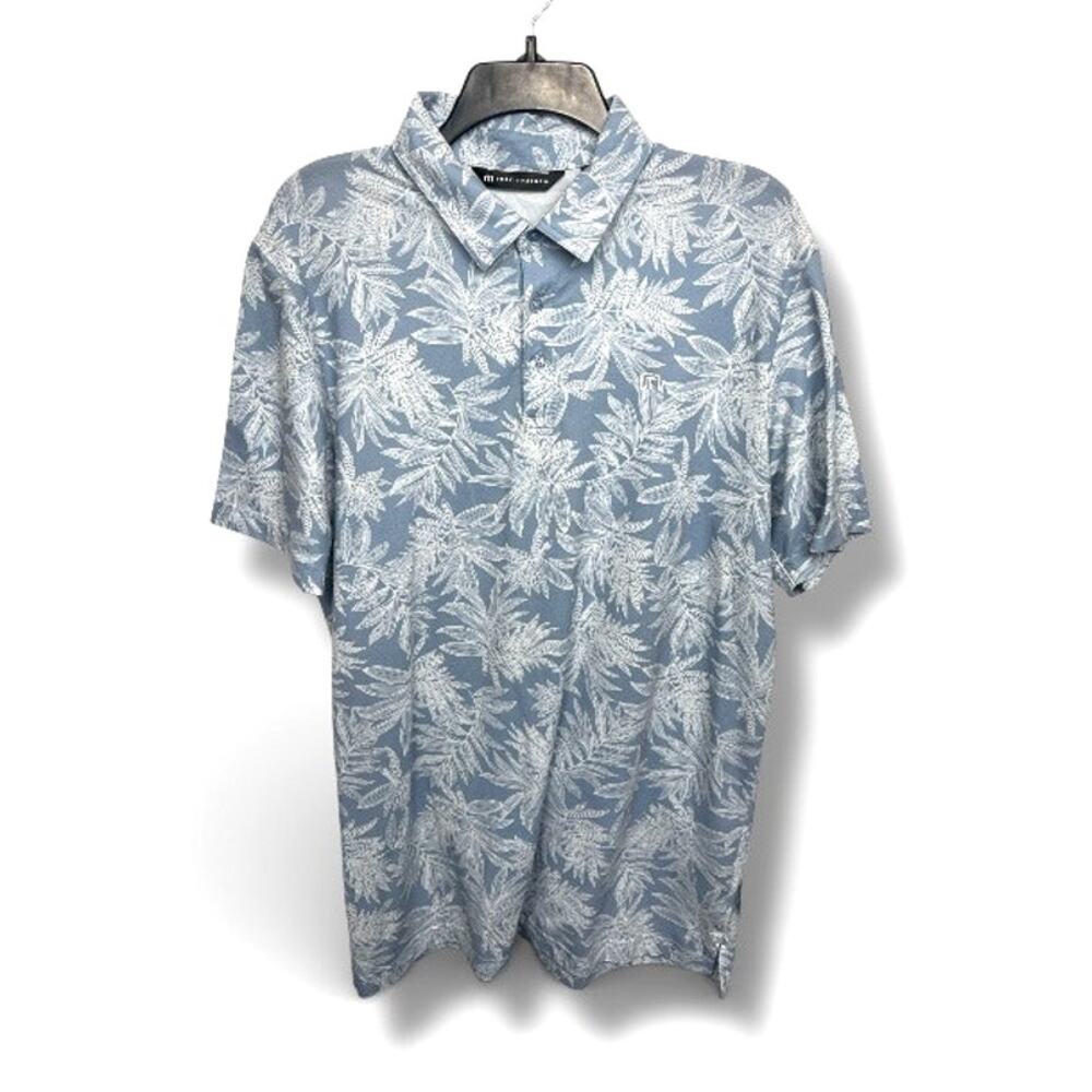 Travis Mathew Men’s Tropical Leaf Polo Shirt - Blue/Grey Floral - Size Large